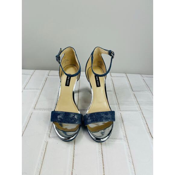 Nine West denim shimmery ankle strap heeled sandals size 7.5M - Picture 13 of 13
